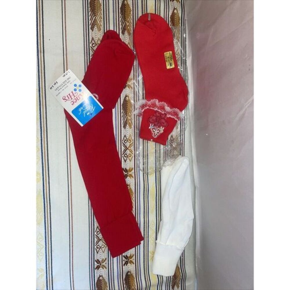 Two pairs of Red Girls Vintage Nylon Socks Sz 8 (white pair not‎ included)